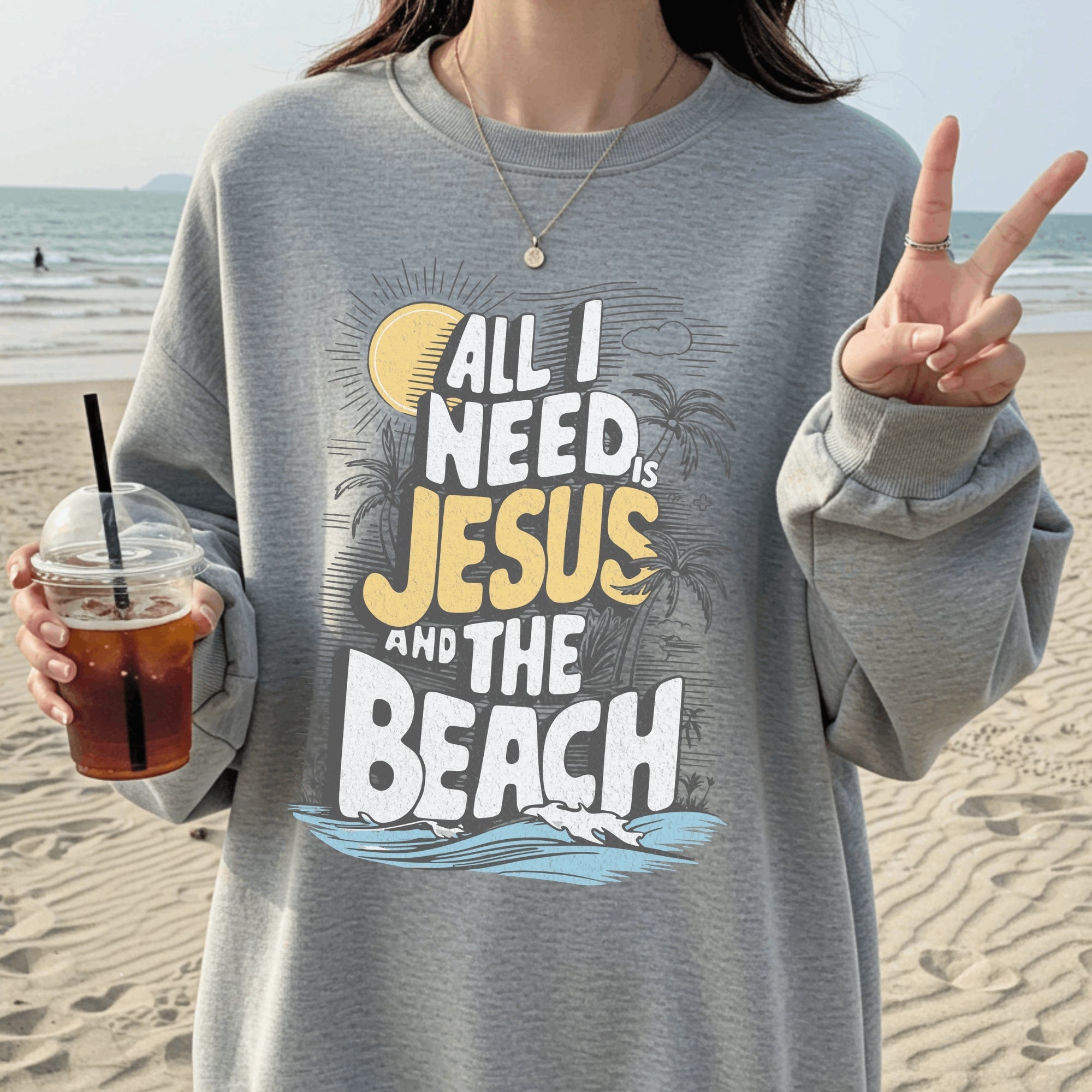 Jesus and the Beach Sweatshirt (Gildan 18000)